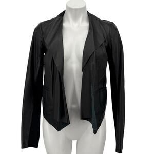 Trouve Lightweight Leather Moto Jacket Womens Small Black Open Front Drape Chic